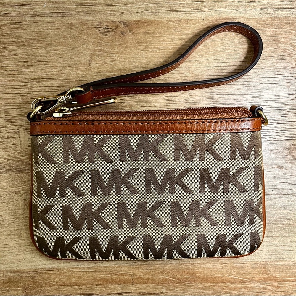 MICHAEL KORS Wristlet | MK Signature Monogram Canvas Corner Zip Wristlet Wallet